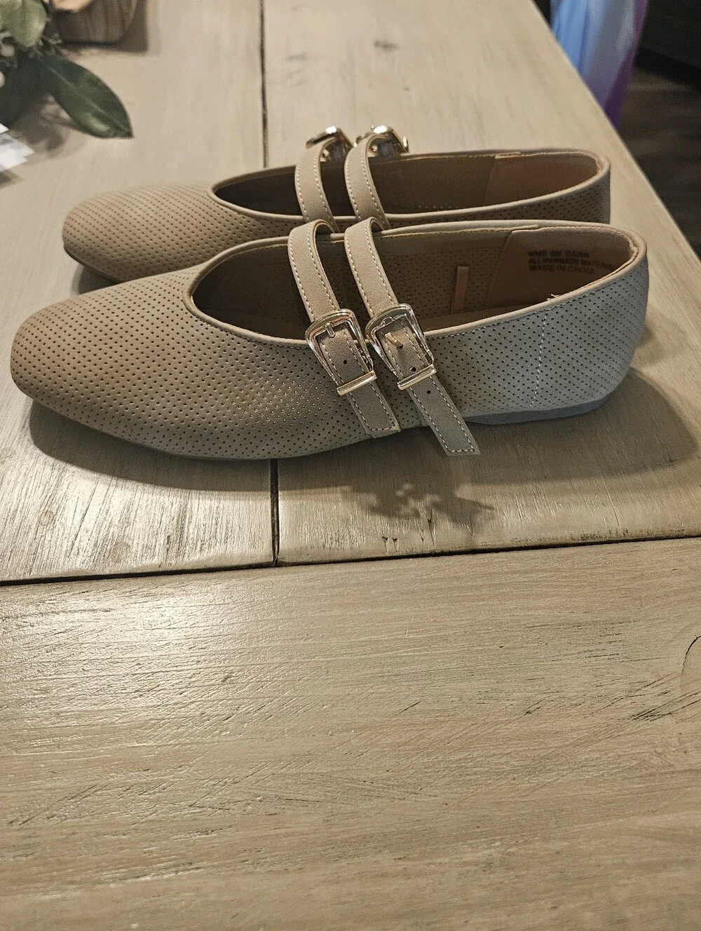 Report Beige Double-Strap Perforated Ballet Flats